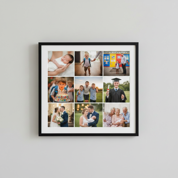 Birthday photo collage print, framed
