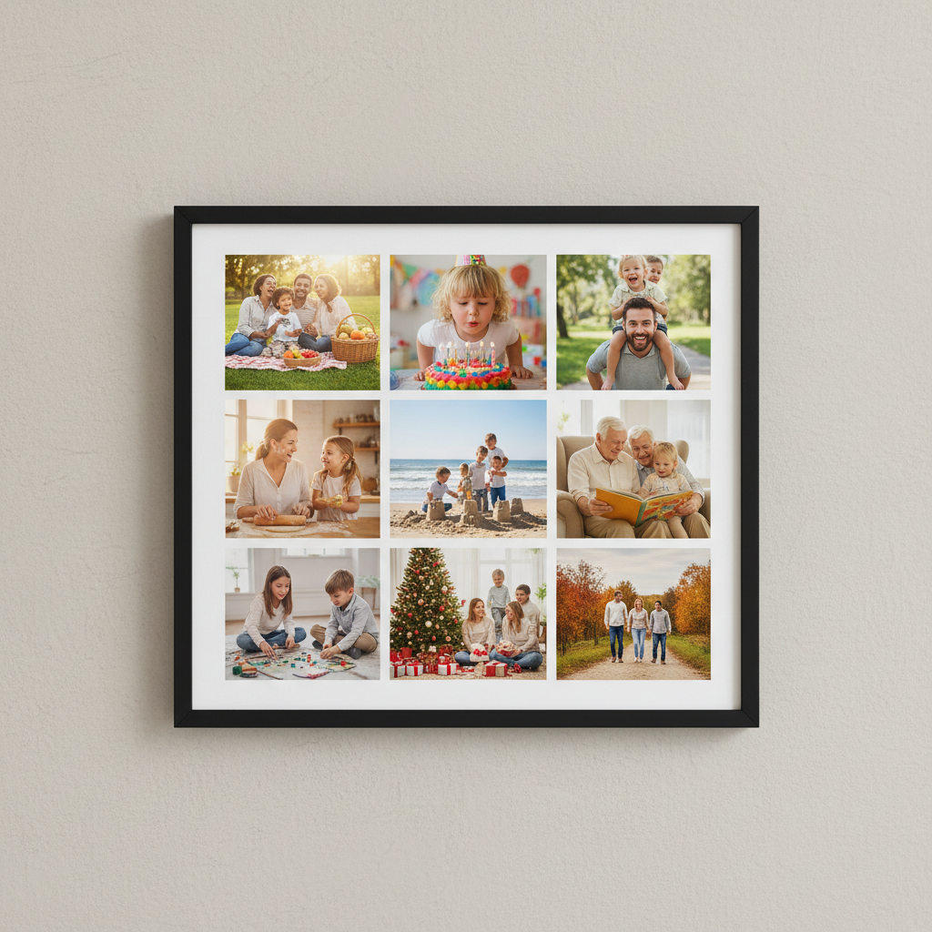 Family photo collage print, framed