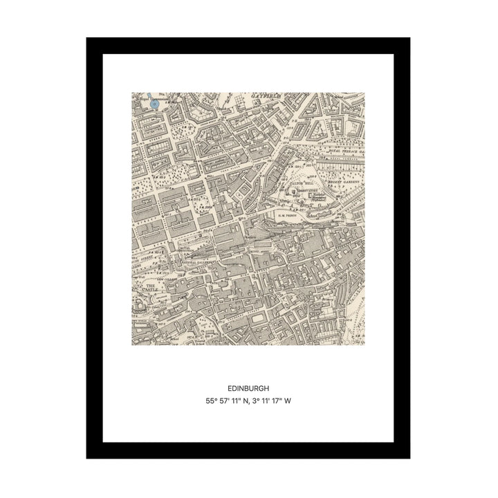 Framed vintage Ordnance Survey map print of Edinburgh (1888)