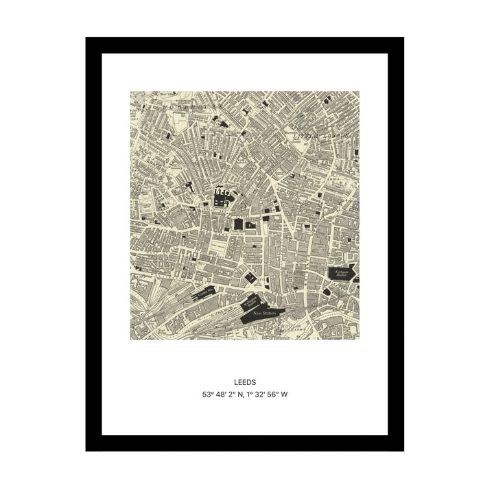 Framed vintage Ordnance Survey map print of Leeds (1888)
