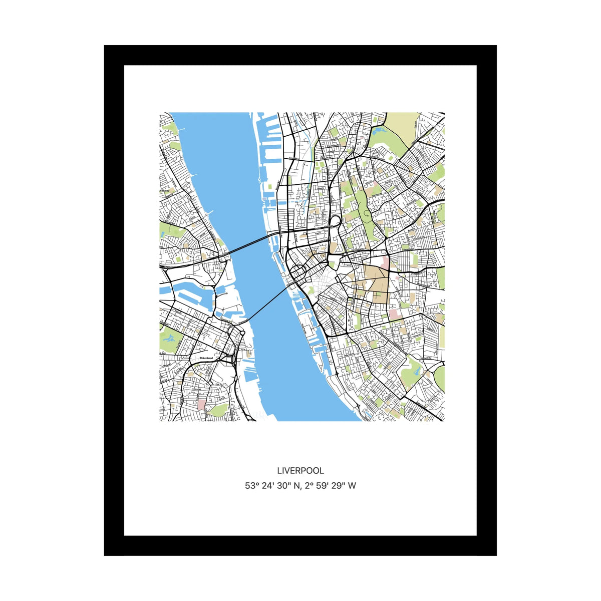 Framed personalised street map print of Liverpool