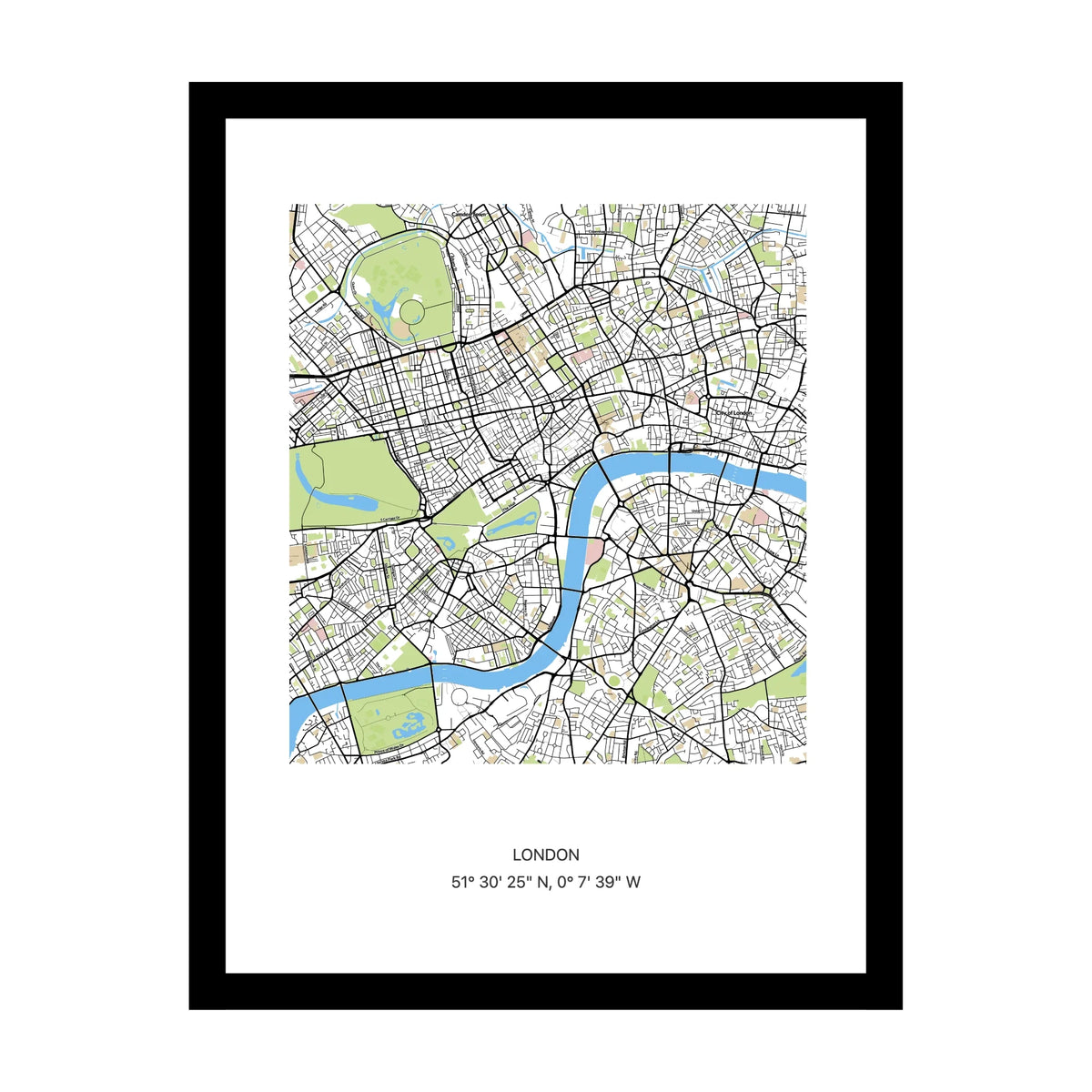 Framed personalised street map print of London