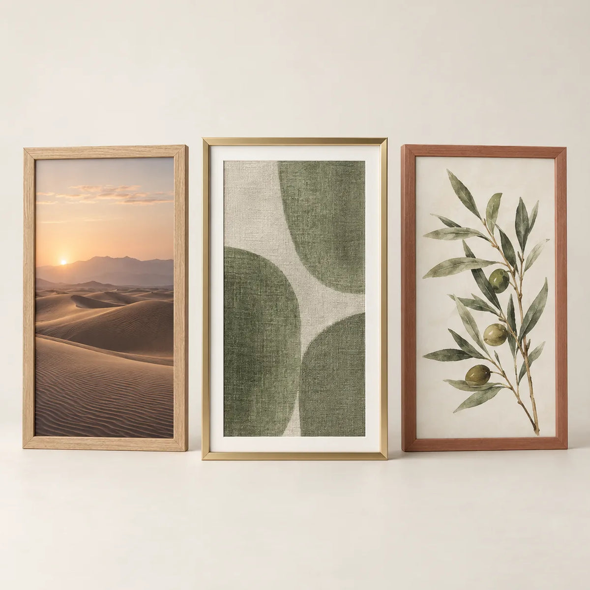 Three picture frames illustrating the 11 by 17 inch size