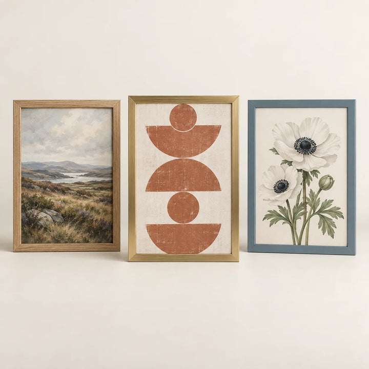 Three picture frames illustrating the 15 by 20 inch size