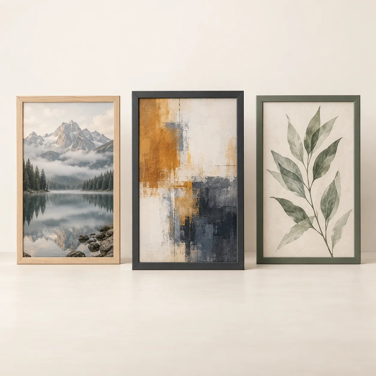 Three picture frames illustrating the 40 by 60 centimetre size