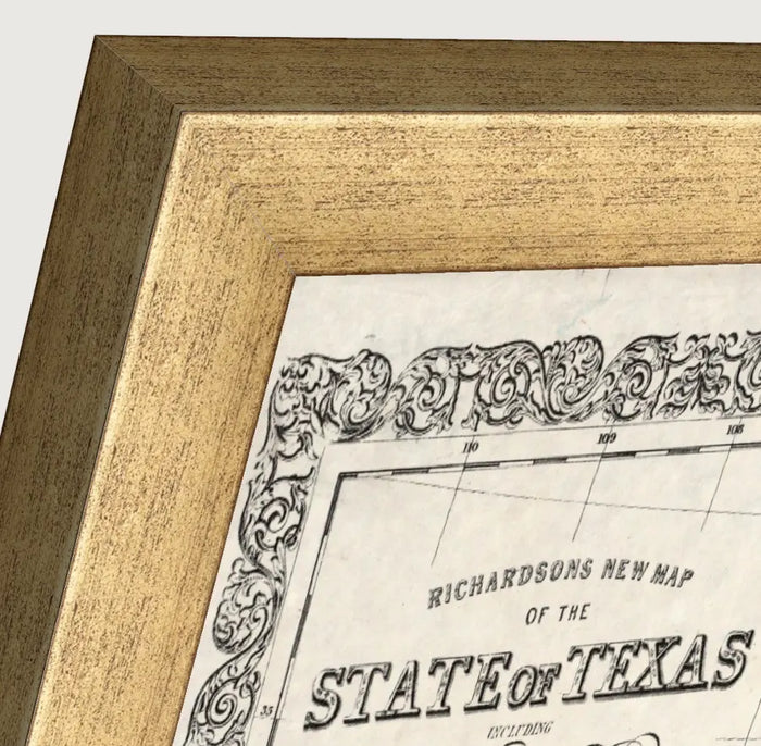 Vintage 1861 Richardson map of the State of Texas, framed reproduction print framed