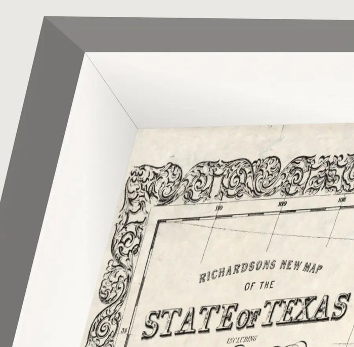 Vintage 1861 Richardson map of the State of Texas, framed reproduction print framed