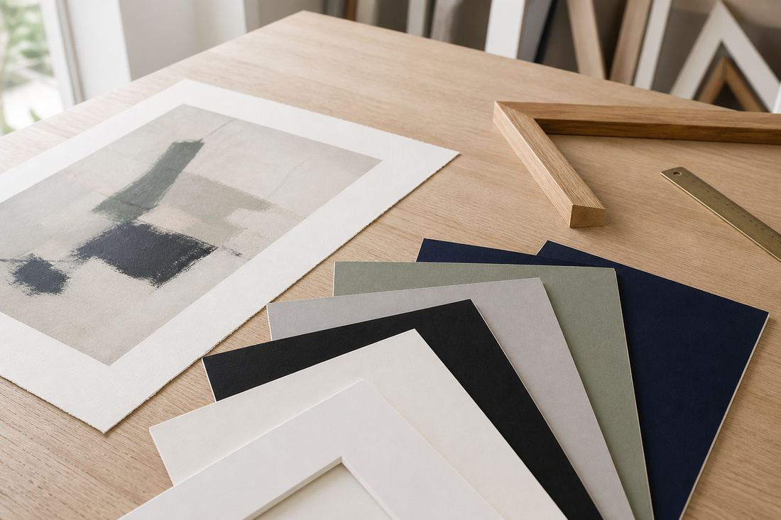 Art print with a selection of colored picture mat samples