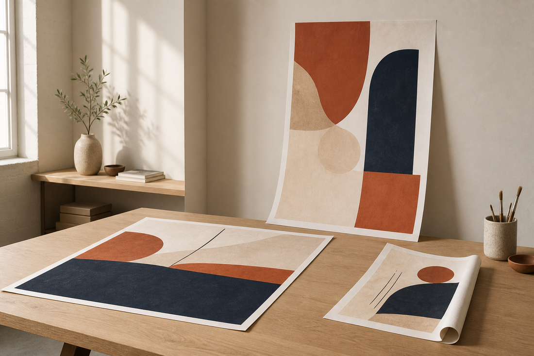 Three art posters in visibly different standard proportions