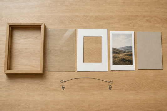 Close-up of custom frame join glazing mat and backing layers