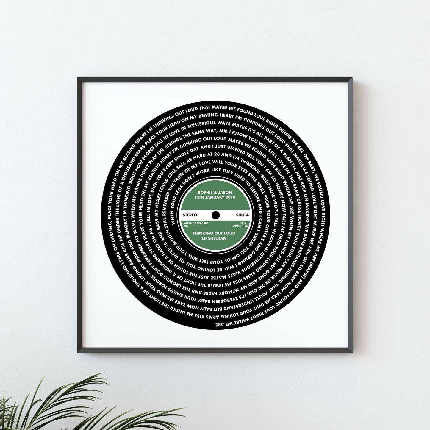 Song Lyrics Vinyl Record Print