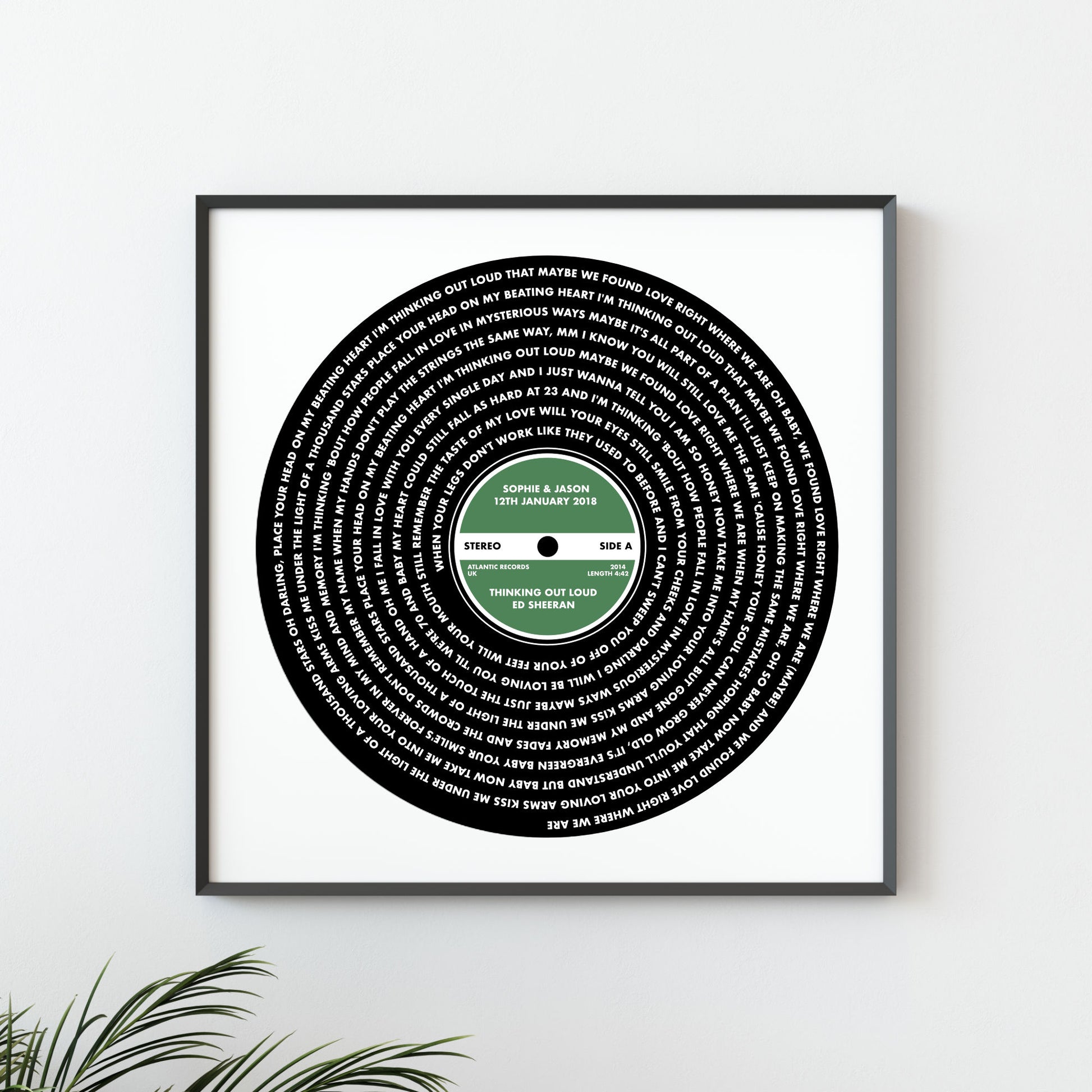 Personalized Song Lyrics Vinyl Record Print