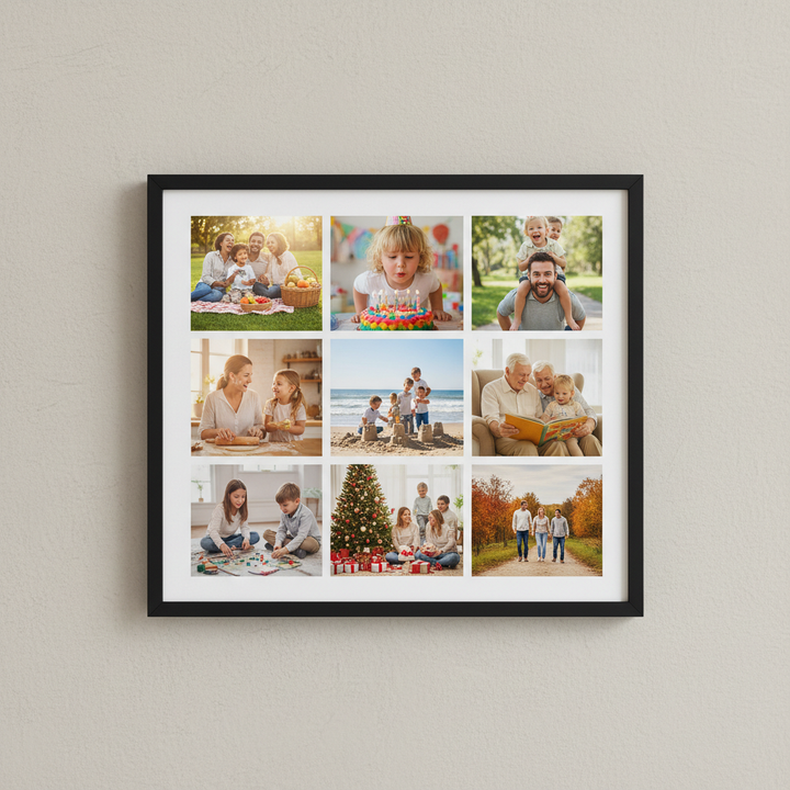 Family photo collage print, framed