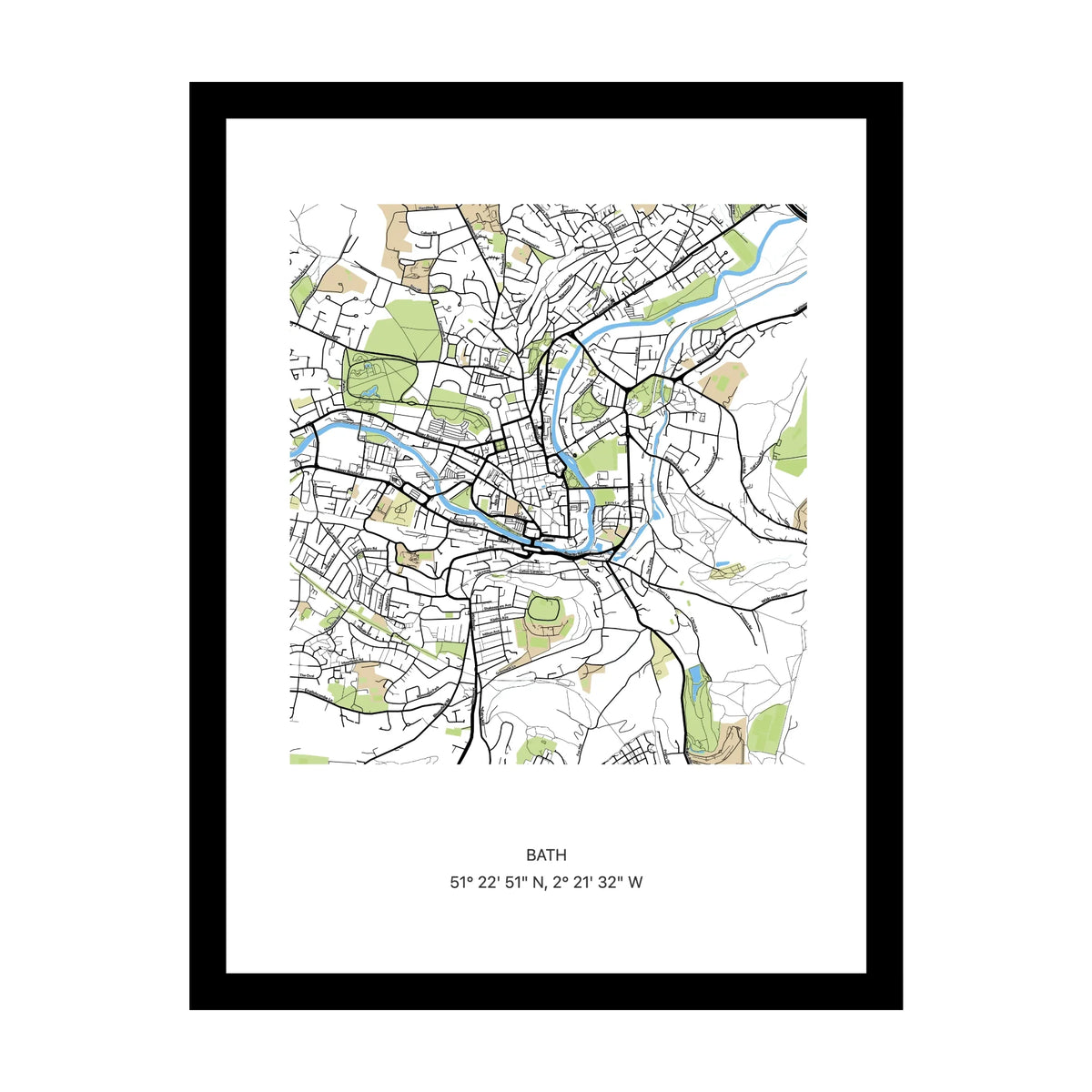 Framed personalised street map print of Bath