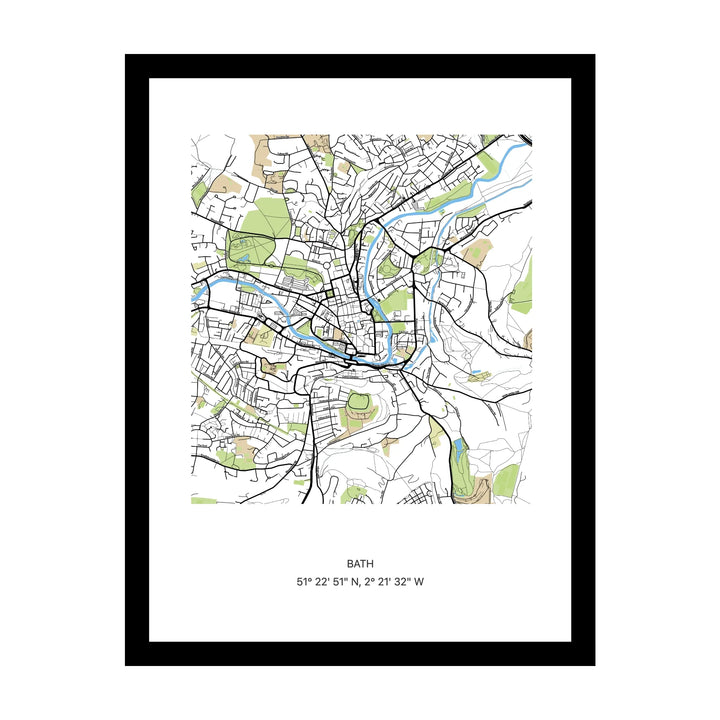Framed personalised street map print of Bath