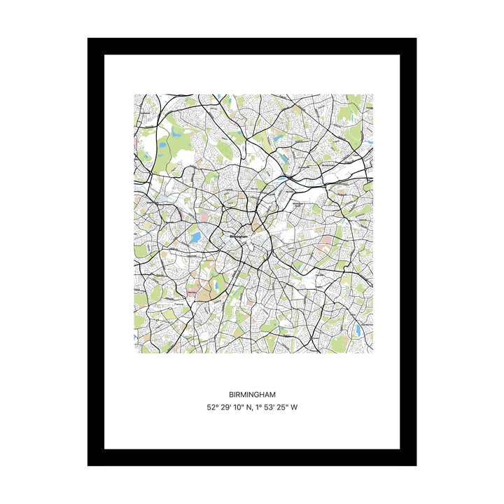 Framed personalised street map print of Birmingham