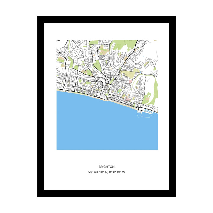 Framed personalised street map print of Brighton