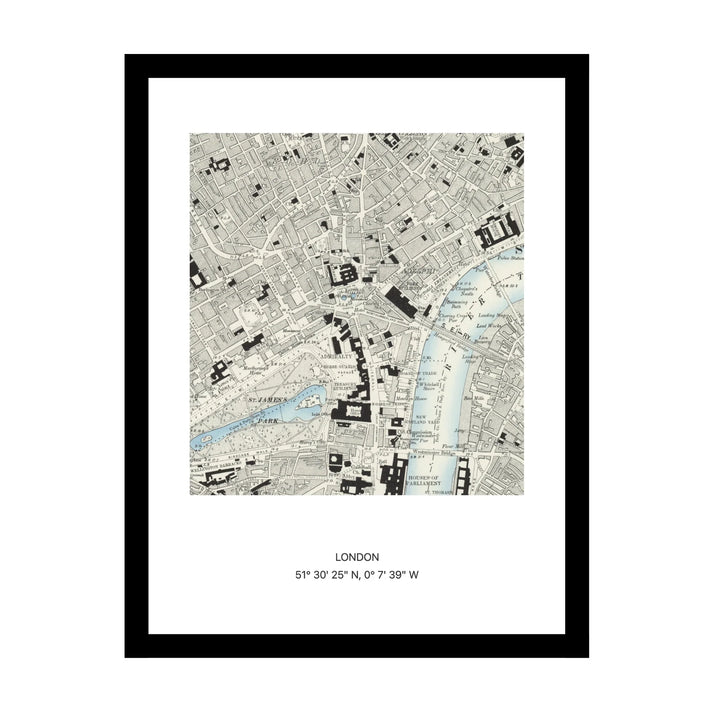 Framed vintage Ordnance Survey map print of London (1888)