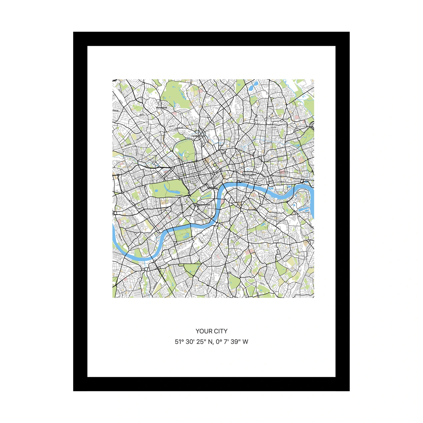 Framed personalised street map print of Your City