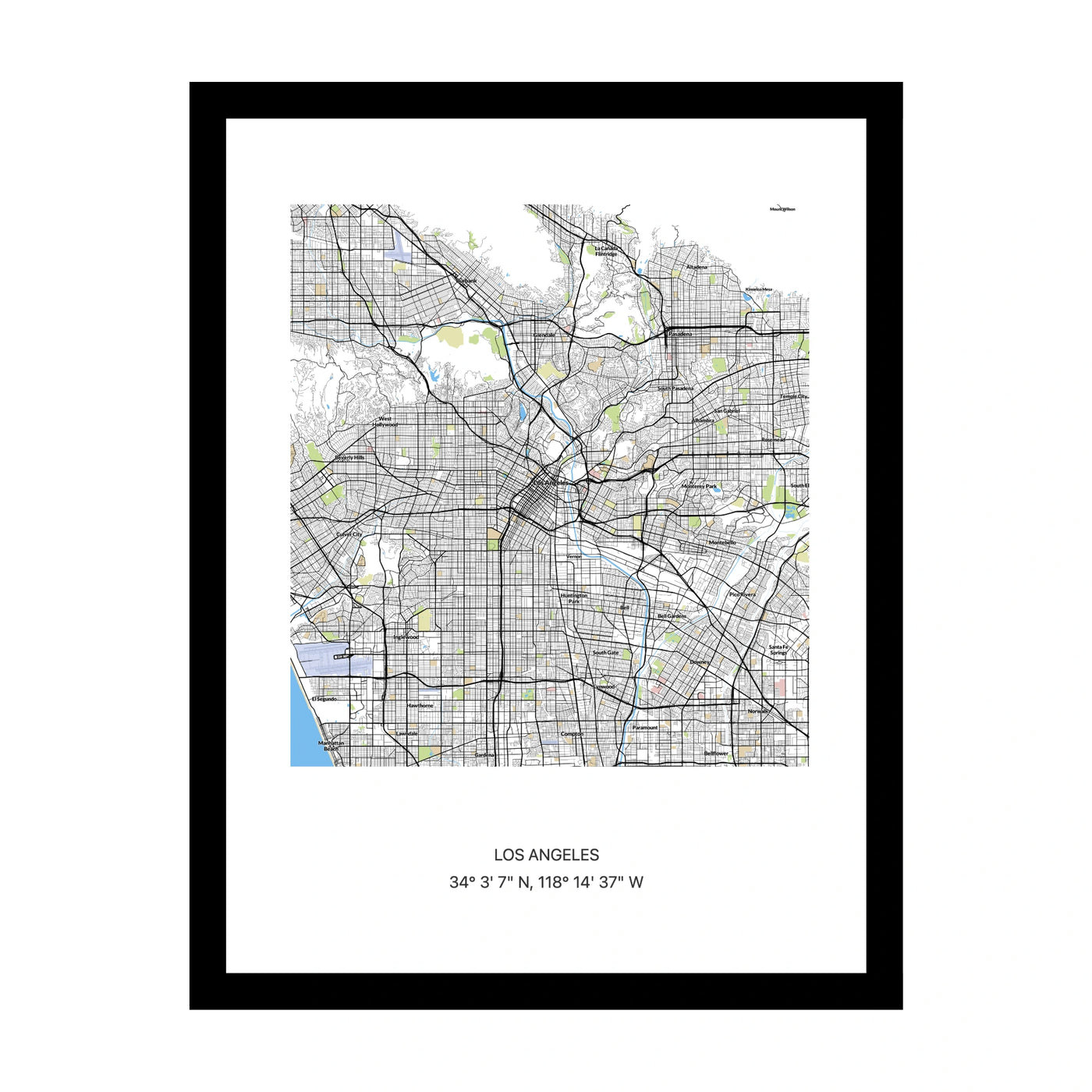 Framed personalised street map print of Los Angeles