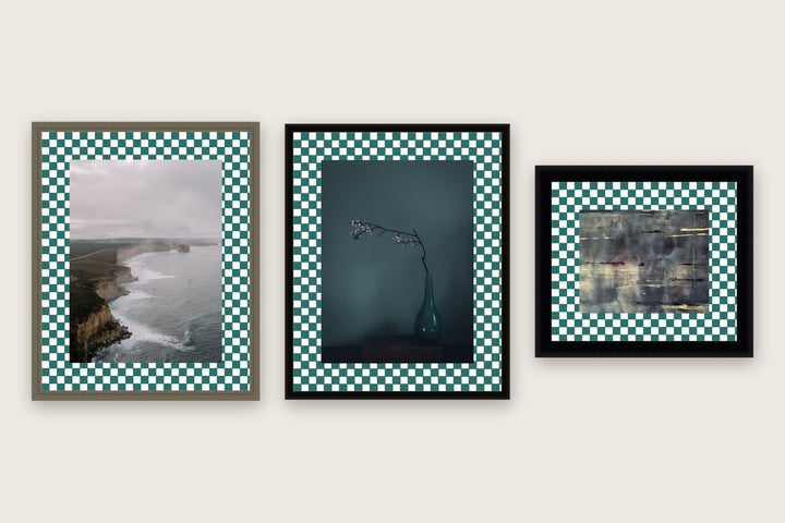 Three framed prints with a checkerboard premium mat boards cut to size — a-style-checkered