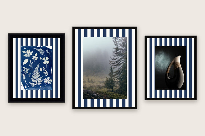 Three framed prints with vertical stripes premium mat boards cut to size — a-hub-striped