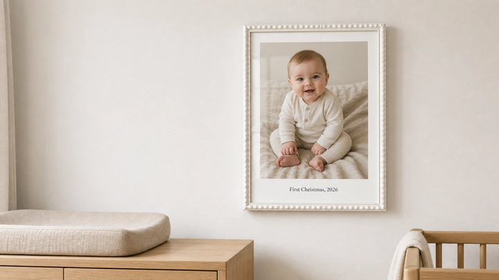 Personalized baby's first Christmas framed photo print with name and date
