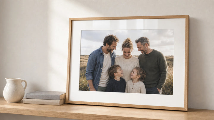 Personalized framed family photo print as a Christmas gift for mom