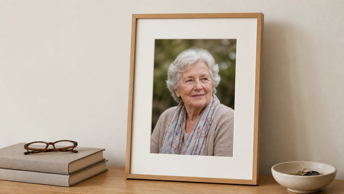 Framed memorial photograph as a Christmas keepsake