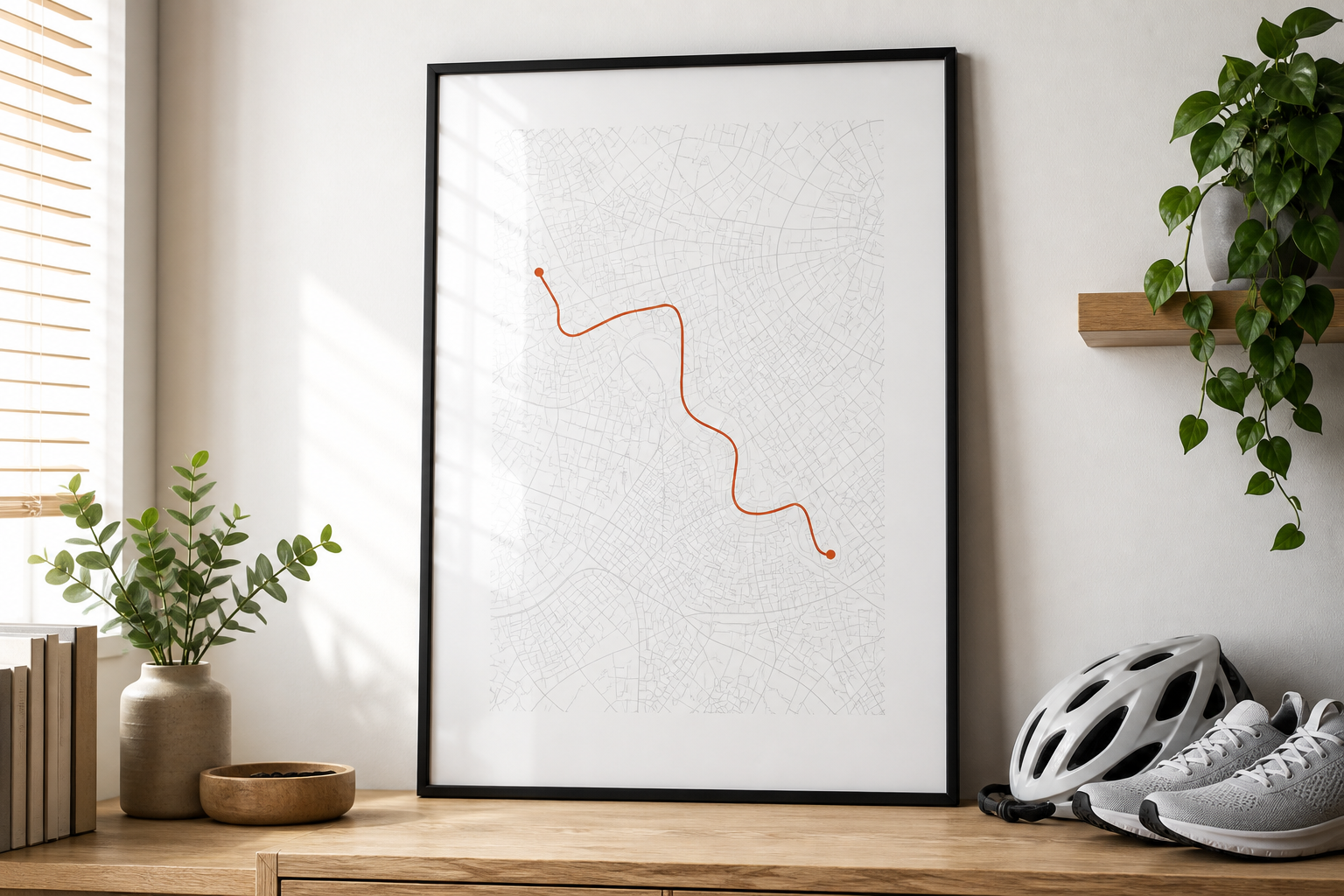 Custom running or cycling route map displayed in a black frame