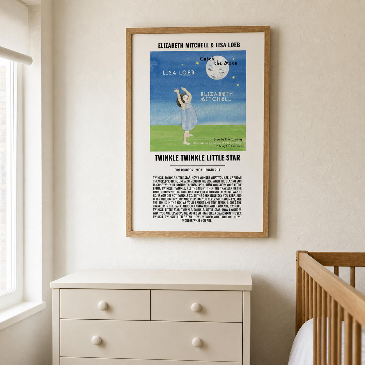 Personalized Twinkle Twinkle Little Star album artwork lyrics print in a nursery