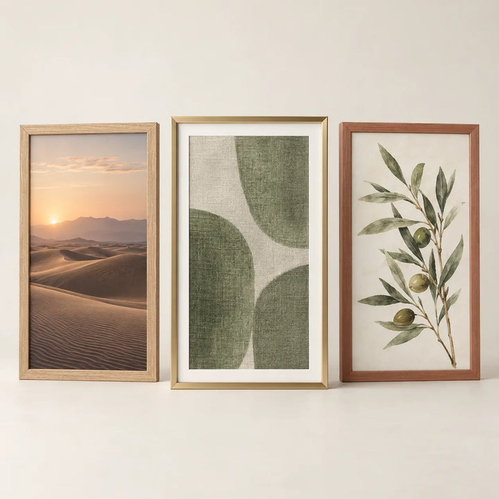 Three picture frames illustrating the 11 by 17 inch size