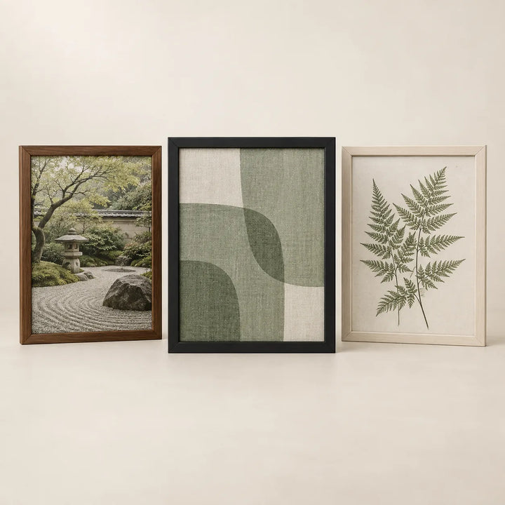 Three picture frames illustrating the 13 by 16 inch size