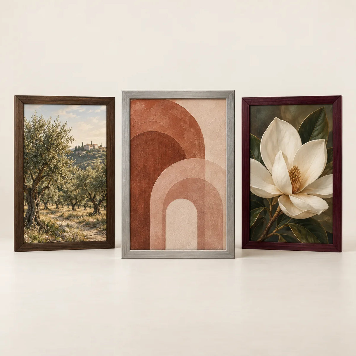 Three picture frames illustrating the 13 by 18 inch size