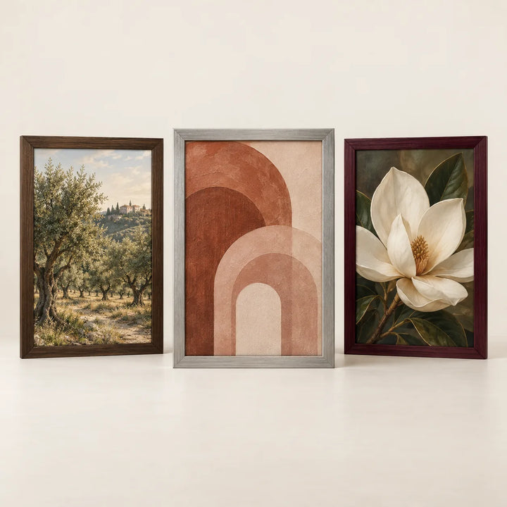 Three picture frames illustrating the 13 by 18 inch size