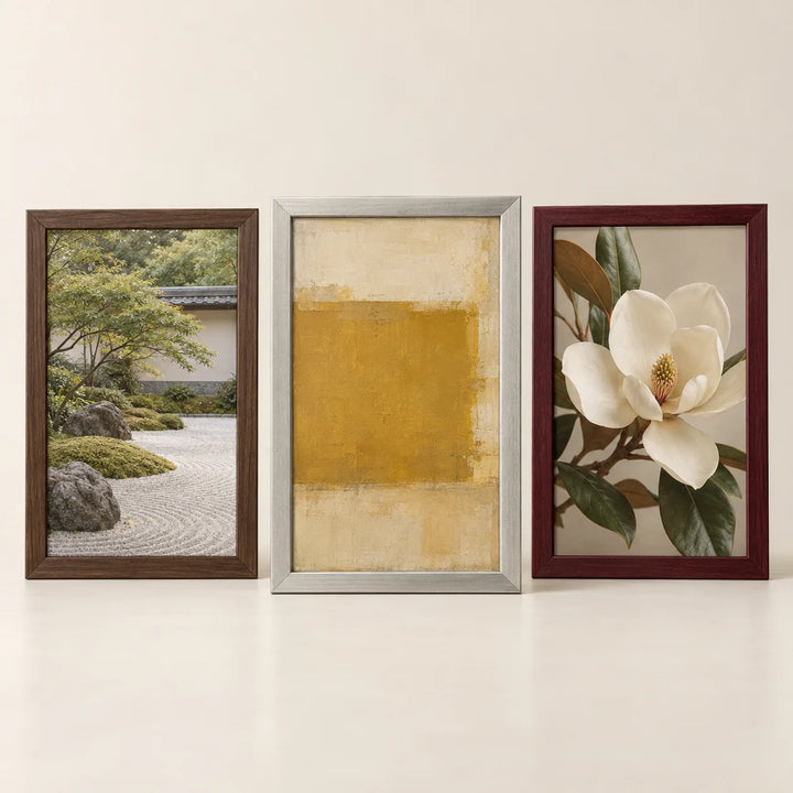 Three picture frames illustrating the 13 by 19 inch size