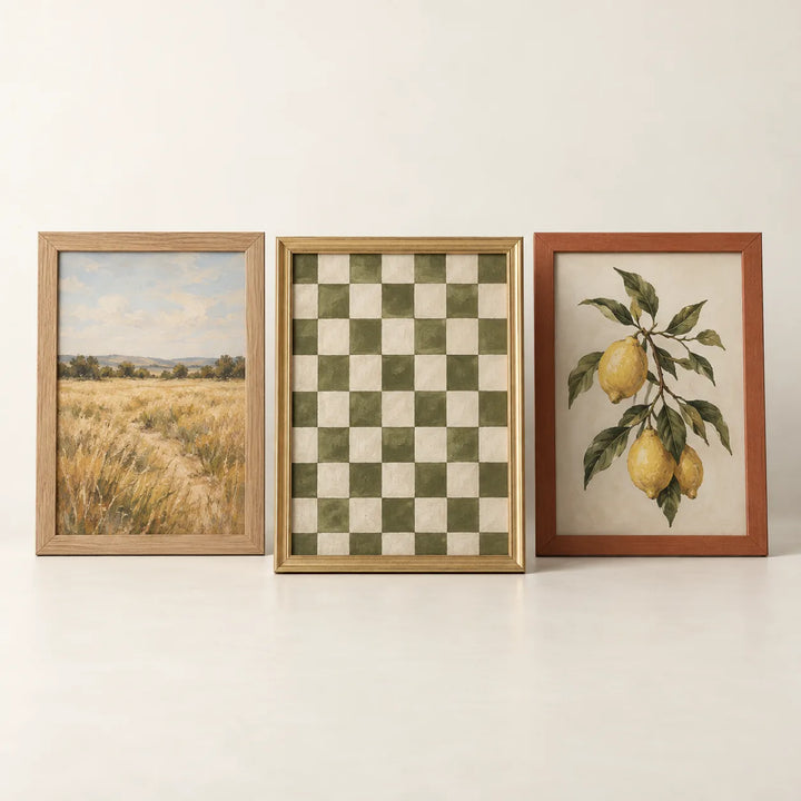 Three picture frames illustrating the 17 by 22 inch size