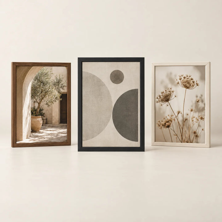Three picture frames illustrating the 18 by 26 inch size