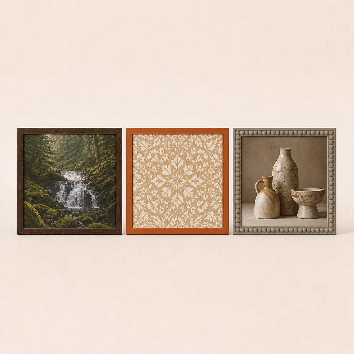 Three 60 by 60 centimetre frame-only options with varied artwork