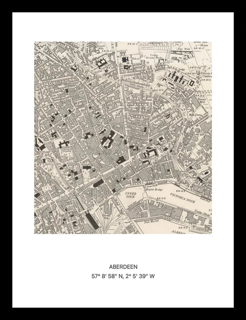 Framed vintage Ordnance Survey map print of Aberdeen (1888)