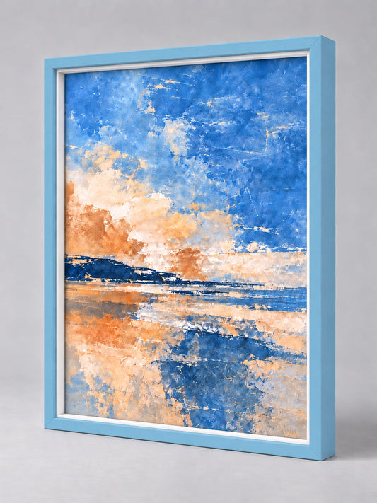 Sky Blue Wood picture frame - whole frame, gallery build with a fillet