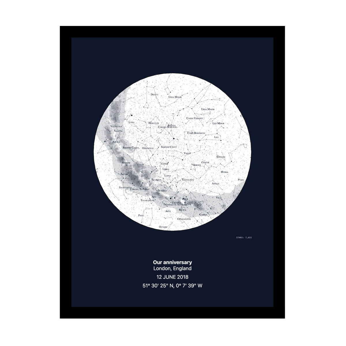 Star map print for your anniversary — personalised night sky