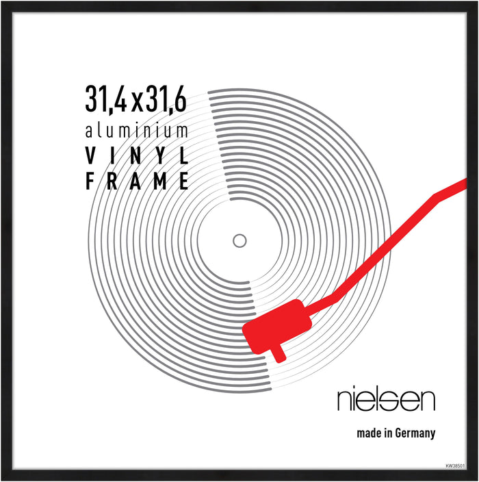 Matt black aluminum Nielsen vinyl record frame for a 12-inch LP