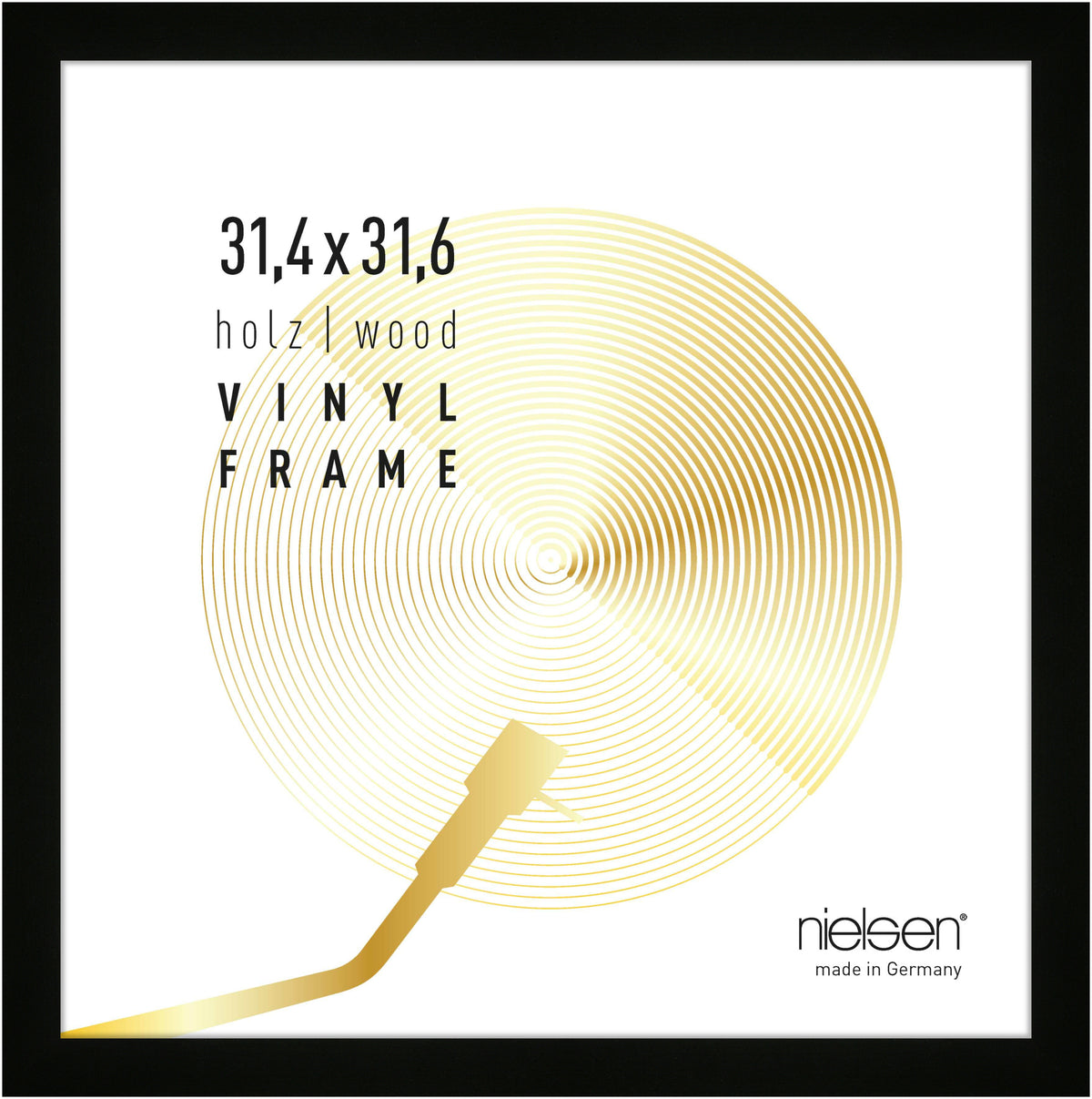 Black wood Nielsen vinyl record frame for a 12-inch LP