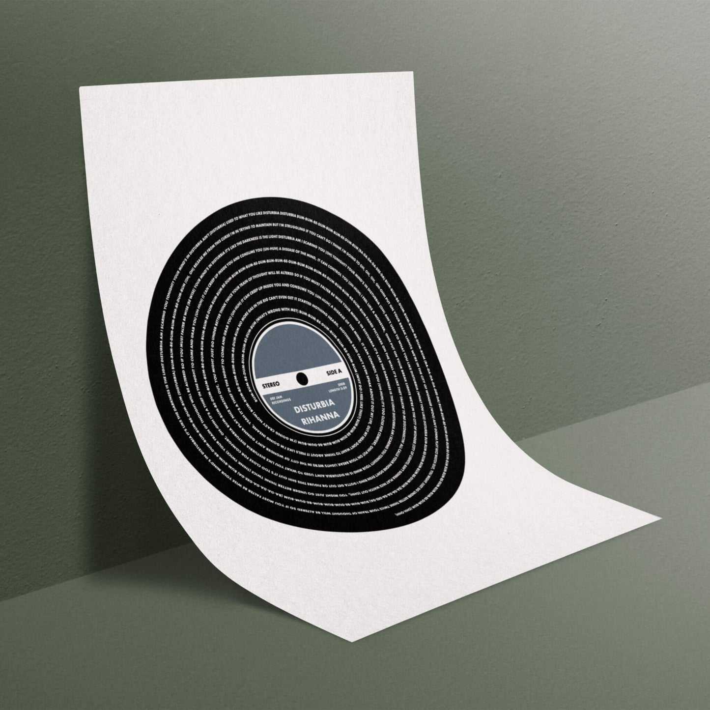 Song Lyric Vinyl Record Print