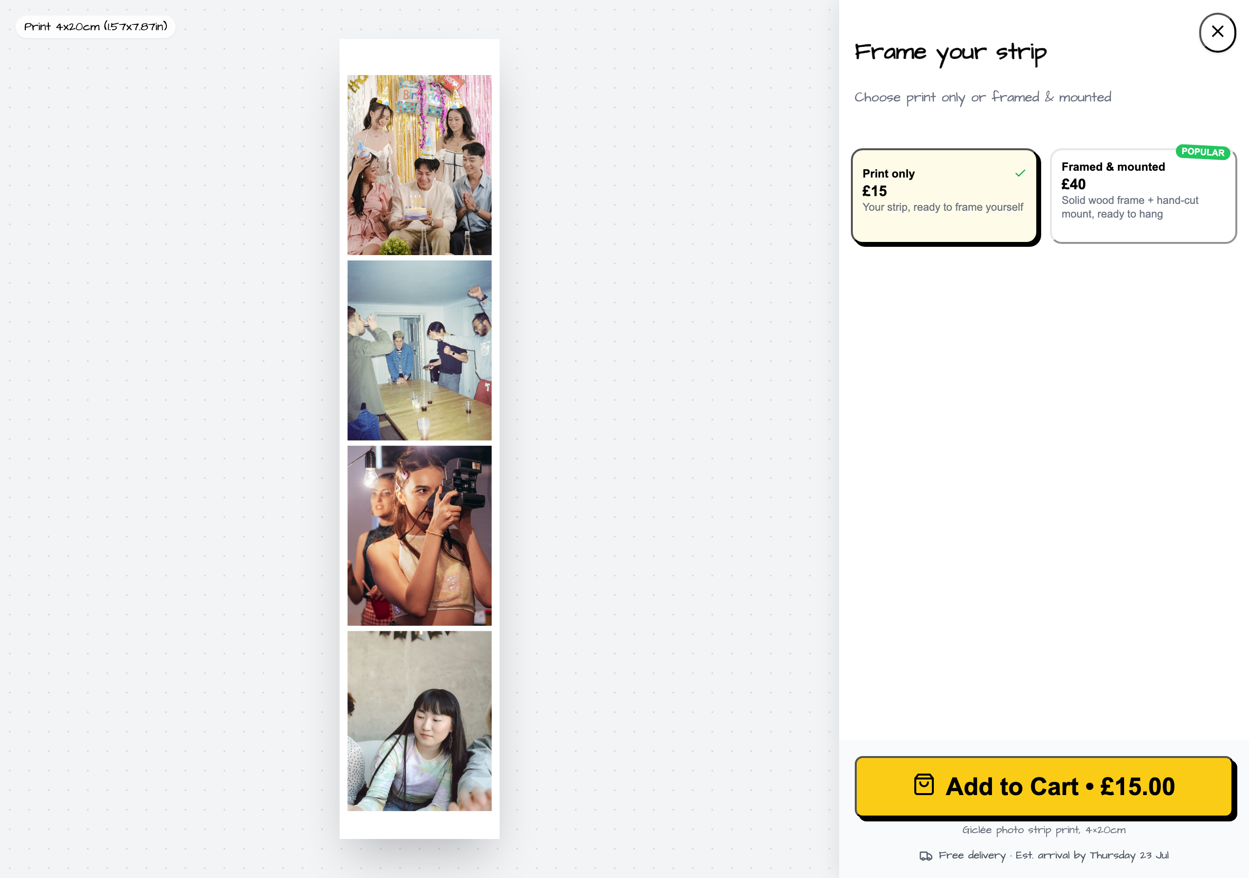 Customising a photo strip in the online booth