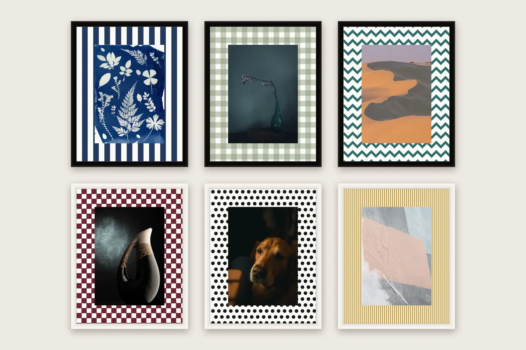 Premium patterned mount boards — stripe, gingham, chevron, check, polka dot and pinstripe